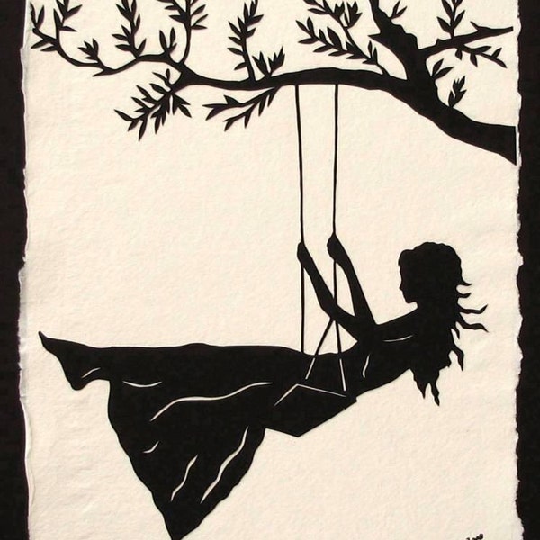 GIRL ON A SWING Papercut - Hand-Cut Silhouette