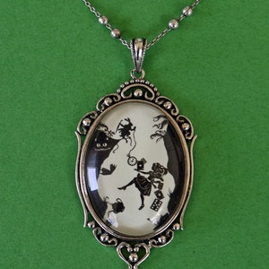 ALICE IN WONDERLAND Necklace - Down the Rabbit Hole, pendant on chain, Silhouette Jewelry