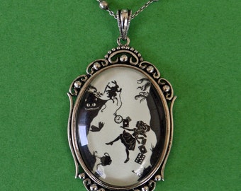 ALICE IN WONDERLAND Necklace - Down the Rabbit Hole, pendant on chain, Silhouette Jewelry