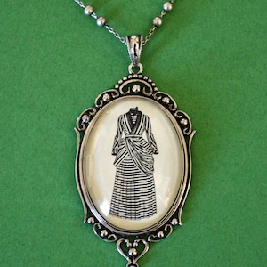 Silhouette Art Necklace, Pendant on Chain - VICTORIAN DRESS Necklace - Silhouette Jewelry