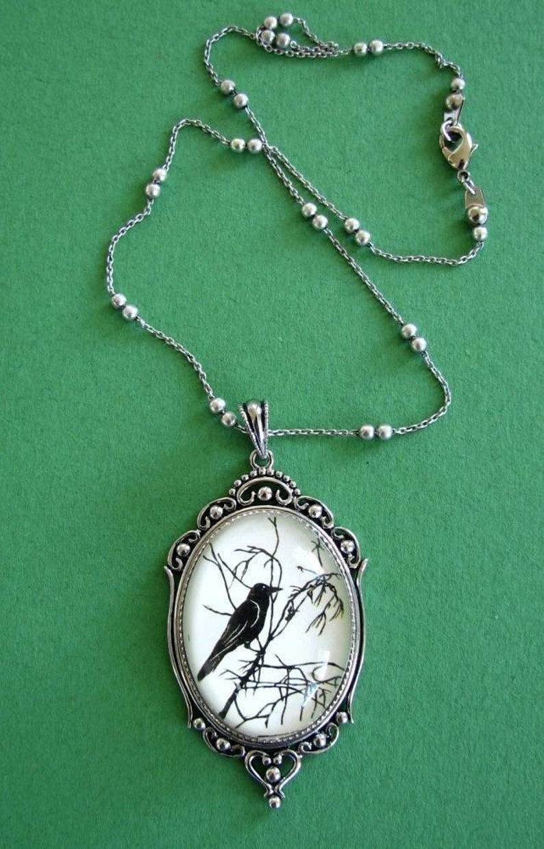 FOR the LOVE Of CROWS Necklace, pendant on chain Silhouette Jewelry image 2