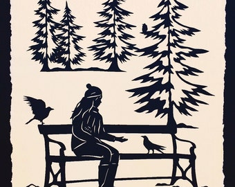 WINTER AFTERNOON Papercut - Hand-Cut Silhouette