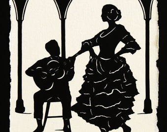 Hand-Cut Papercut Art - Flamenco Dancer Silhouette - A NIGHT in SEVILLE