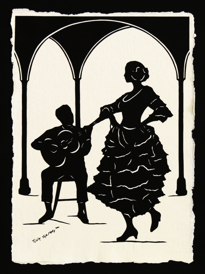 Hand-Cut Papercut Art Flamenco Dancer Silhouette A NIGHT in SEVILLE image 1