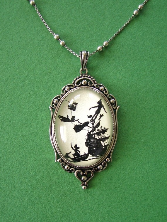 Peter Pan Fly Photo Cabochon Glass Tibet Silver Locket Pendant Necklace