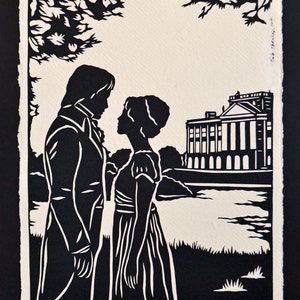 PRIDE AND PREJUDICE Papercut - Elizabeth and Darcy at Pemberley - Hand-Cut Silhouette