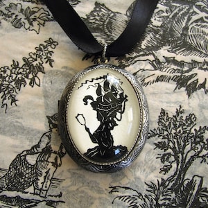 MARIE ANTOINETTE Locket Necklace - locket pendant on ribbon - Silhouette Jewelry