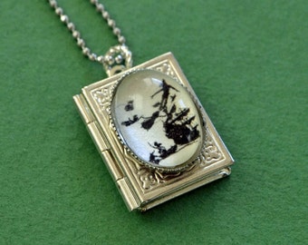 PETER PAN Book Locket Necklace - pendant on chain - Silhouette Jewelry