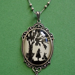 ALICE IN WONDERLAND Necklace pendant on chain Silhouette Jewelry image 1