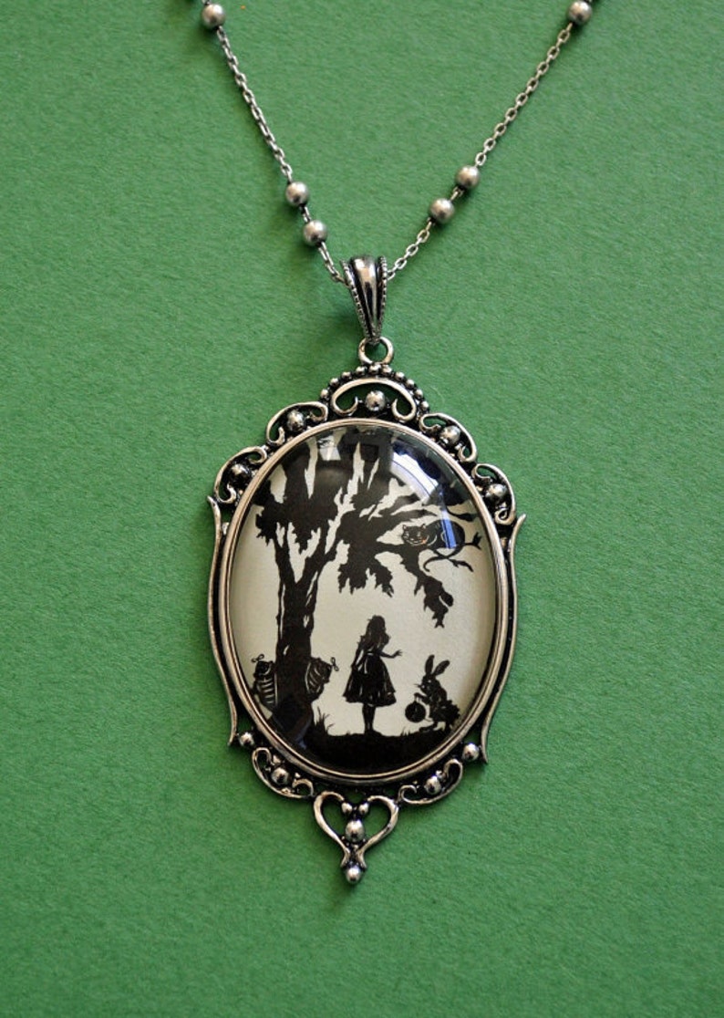 ALICE IN WONDERLAND Necklace pendant on chain Silhouette Jewelry image 1