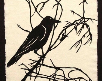Hand-Cut Papercut Art - Crow Silhouette - FOR the LOVE of CROWS