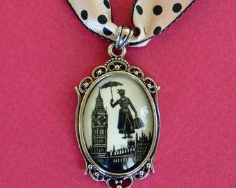 MARY POPPINS Choker Necklace, pendant on ribbon - Silhouette Jewelry