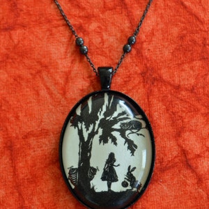 ALICE IN WONDERLAND Necklace pendant on chain Silhouette Jewelry image 1