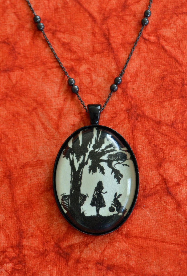 ALICE IN WONDERLAND Necklace pendant on chain Silhouette Jewelry image 1