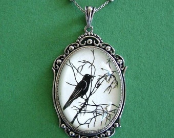 FOR the LOVE Of CROWS Necklace, pendant on chain - Silhouette Jewelry