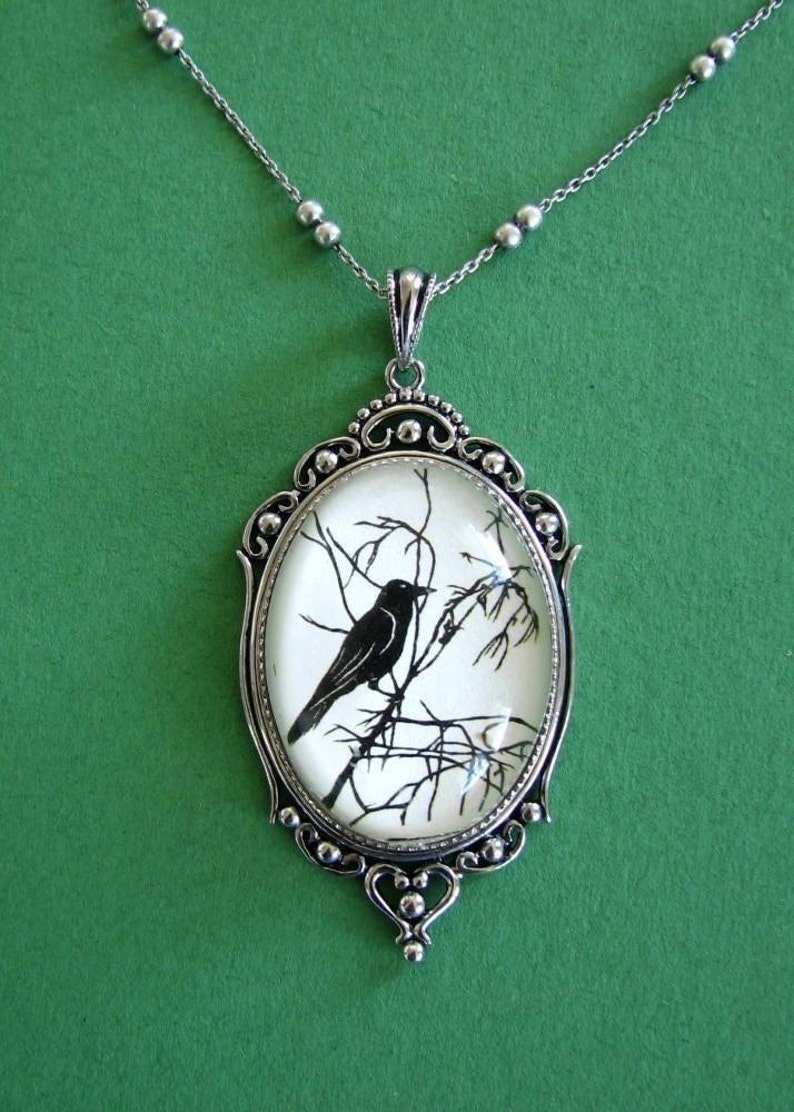 FOR the LOVE Of CROWS Necklace, pendant on chain Silhouette Jewelry image 1
