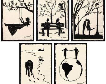 LOVE STORY SERIES Papercuts - 5 Hand-Cut Silhouettes