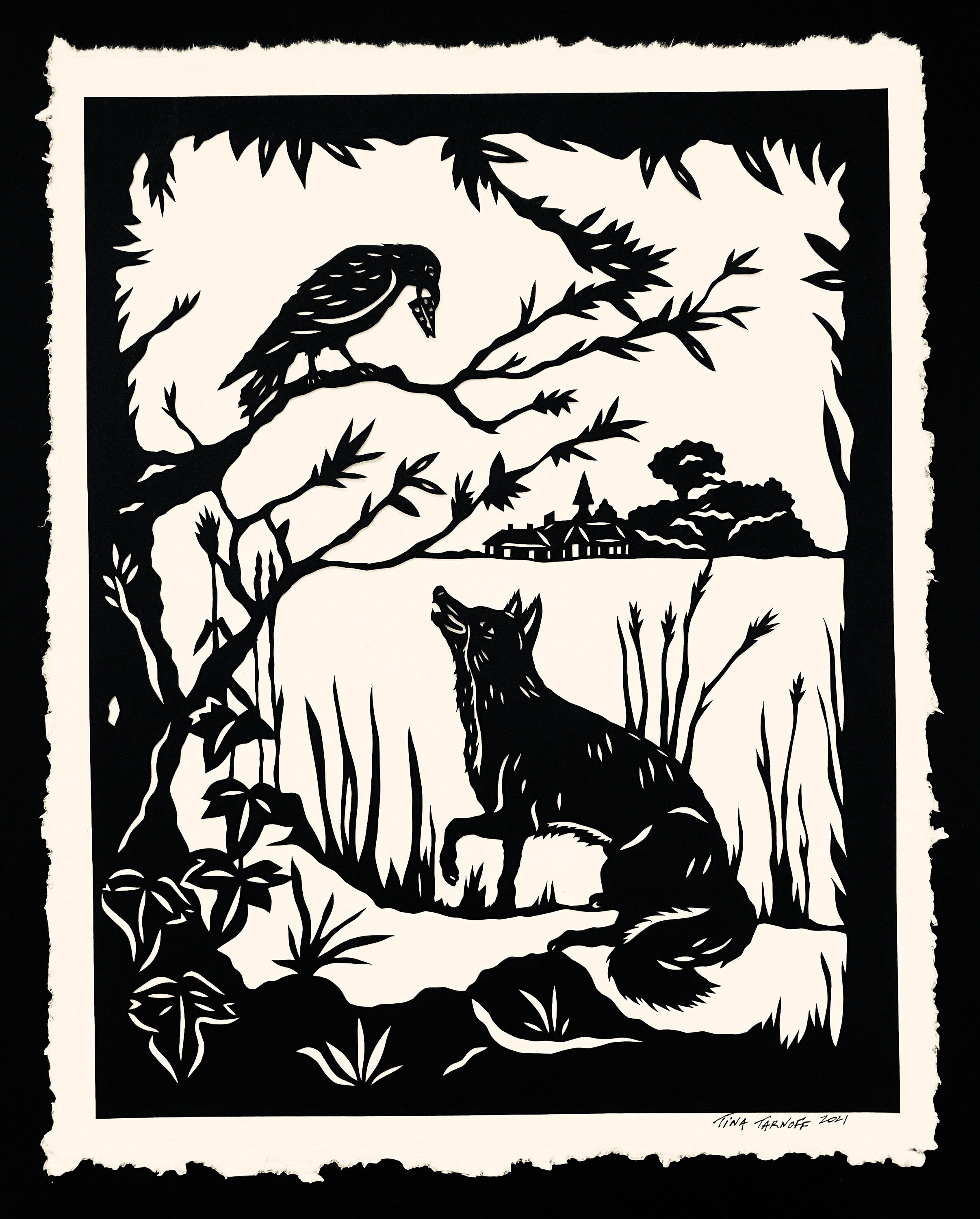 The FOX and the CROW Papercut - Hand-cut Silhouette - Etsy