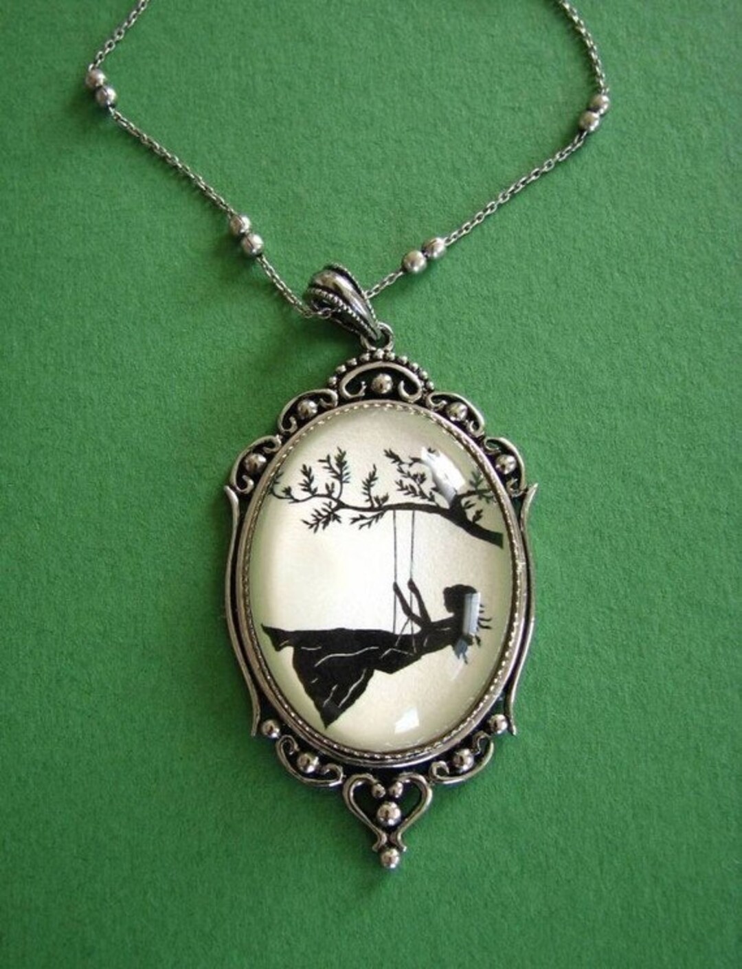 "Sisters On The Swing" Pendant Necklace - Blue Crystal, 19 Inch Chain, Fashion Jewelry
