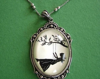 GIRL on a SWING Necklace - pendant on chain - Silhouette Jewelry