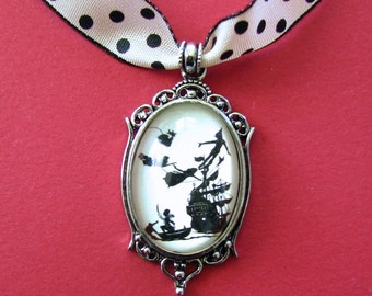 PETER PAN Choker Necklace, pendant on ribbon - Silhouette Jewelry