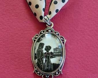 PRIDE AND PREJUDICE Choker Necklace - pendant on ribbon - Silhouette Jewelry