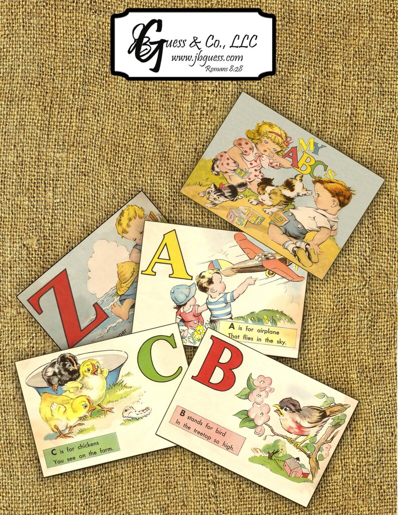 Printable Vintage Alphabet ABC Flash Cards School Supply Etsy