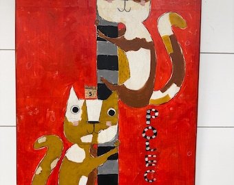 Polecats  - mixed media - Folkart
