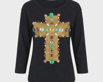 Christian Lacroix Fall 1998 Documented Byzantine Bejewelled Cross Long-Sleeve Top