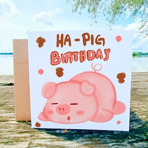 Maialino addormentato, biglietto di auguri per gli amanti dei maiali, biglietto di auguri divertente per lui e lei, biglietto di auguri di buon compleanno