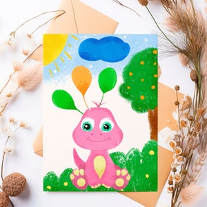 Dino Card Compleanno, Din A6 Biglietto d'invito, Palloncino Biglietto di compleanno, Regalo Dinosauro T Rex, Invito stampato Multipack 12 Bambina Dino