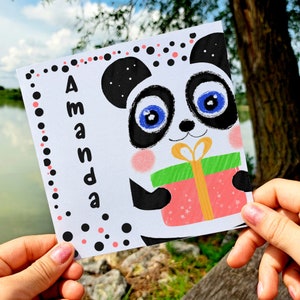 Verjaardagskaart panda, verjaardagskaart pandabeer, schattige panda gelukkige verjaardagskaart, verjaardagskaart dieren