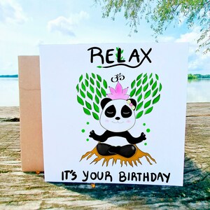 Relax verjaardagskaart, schattige panda gelukkige verjaardagskaart, Have a Relaxing Birthday, kaarten voor haar