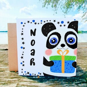 Kaart voor nichtje Gepersonaliseerd, gelukkige verjaardagscadeaukaart met naam, schattige panda, panda gelukkige verjaardagskaart
