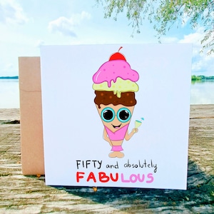 Tarjeta de cumpleaños absolutamente fabulosa de helado personalizada 50, regalo fabuloso para 50 años, postales de hitos, tarjetas para Bestfirned