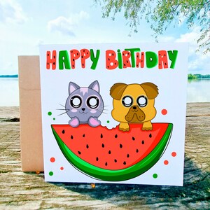 Biglietto di auguri di buon compleanno, biglietto di auguri, biglietto di anguria, cartoline di frutta con coriandoli quadrati, amore divertente carino gioco di parole