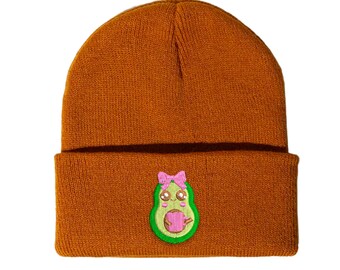 Gorro de aguacate bordado, gorro kawaii de café, moda invernal acogedora