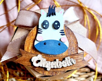 Personalized Zebra Fridge Magnet: Wooden Safari Baby Shower Favors
