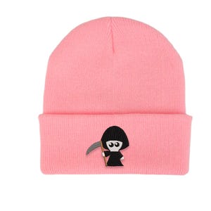 Kawaii Grim Reaper Embroidered Beanie, Spooky Knitted Hat