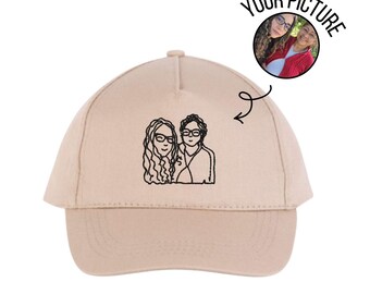 Gorra bordada familiar personalizada, gorra con retrato personalizado, regalo para el Día de la Madre, el Día del Padre y cumpleaños, arte de línea con bordado fotográfico.