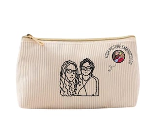 Op maat gemaakte geborduurde make-uptas familieportret, gepersonaliseerde fotozakje Moederdagcadeau, cadeau beste vrienden, overzicht borduurfoto