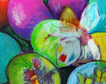 original art  aceo drawing fairy painting Easter eggs