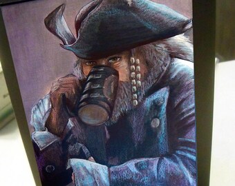 greeting card print of original art-  pirate drink up ale beer