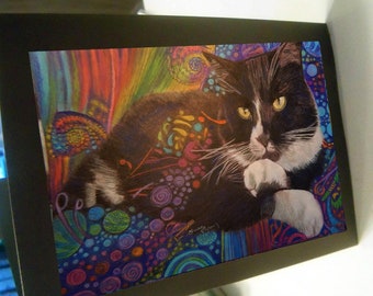 greeting card print of original art-  cat black 4  Zentangle