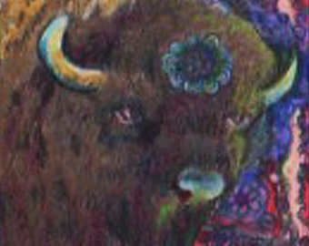 original art  aceo drawing buffalo blue zentangle