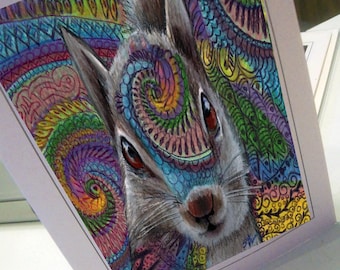 greeting card print of original art- squirrel Zentangle