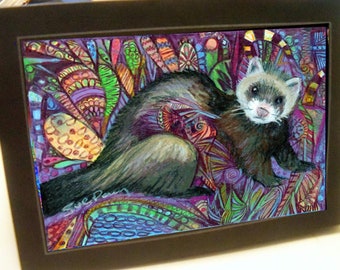 greeting card print of original art- sable ferret  Zentangle