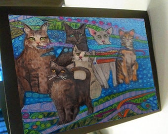 greeting card print of original art-  cat line 2  Zentangle