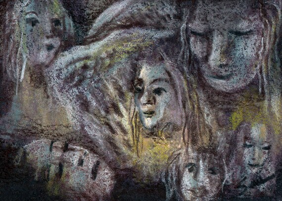 original art aceo drawing angels and demons women faces etsy