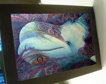 greeting card print of original art - beluga whale zentangle
